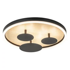 Moderne LED plafondlamp zwart met houtlook 40 cm dimbaar