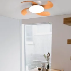 Moderne LED plafondventilator wit met houten bladen