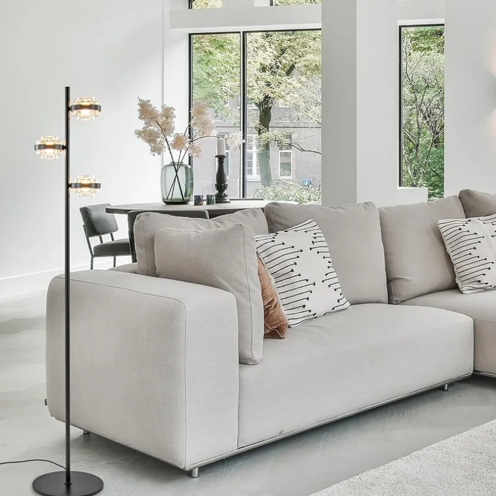 Moderne LED vloerlamp zwart/champagne dimbaar