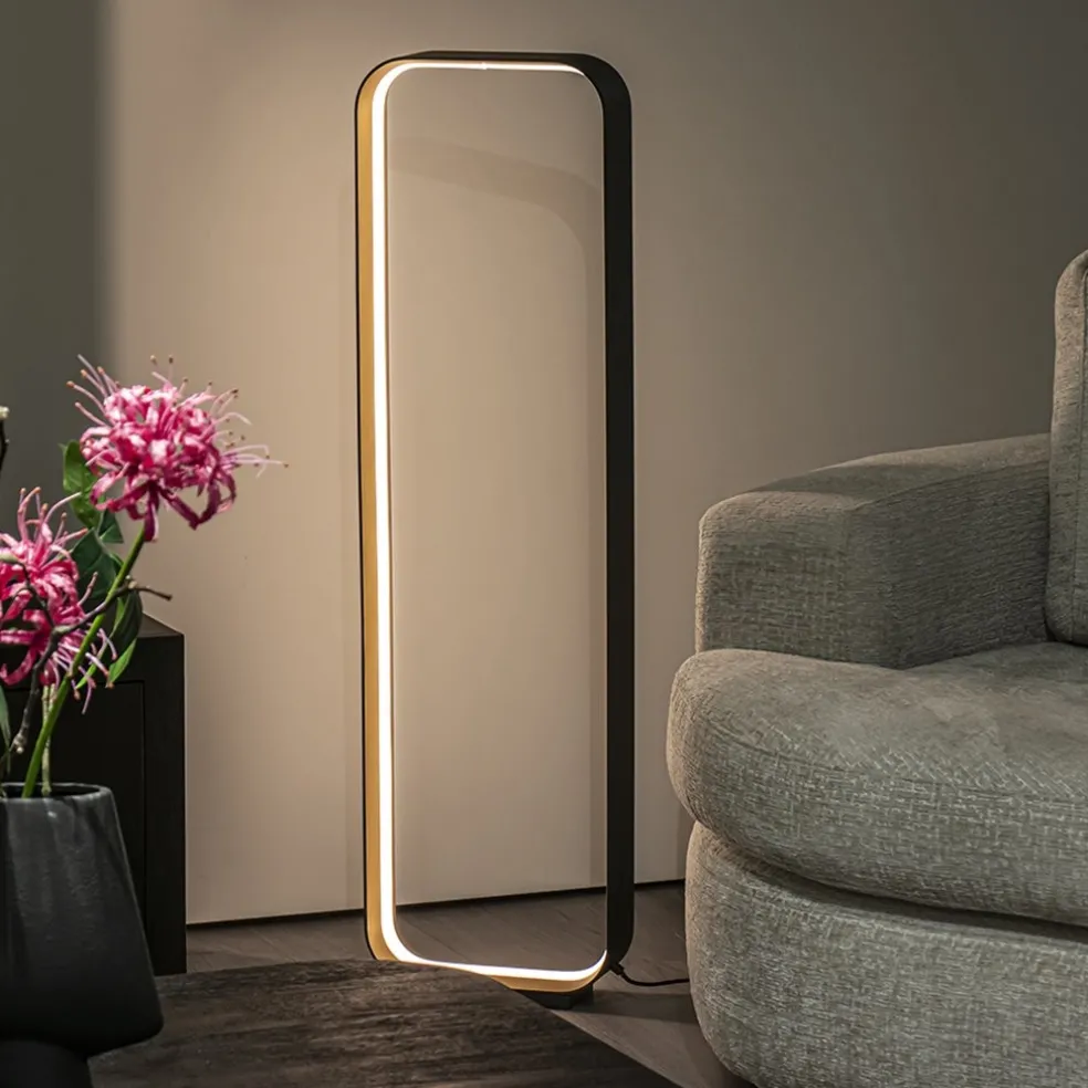 Moderne LED vloerlamp zwart/goud dim to warm