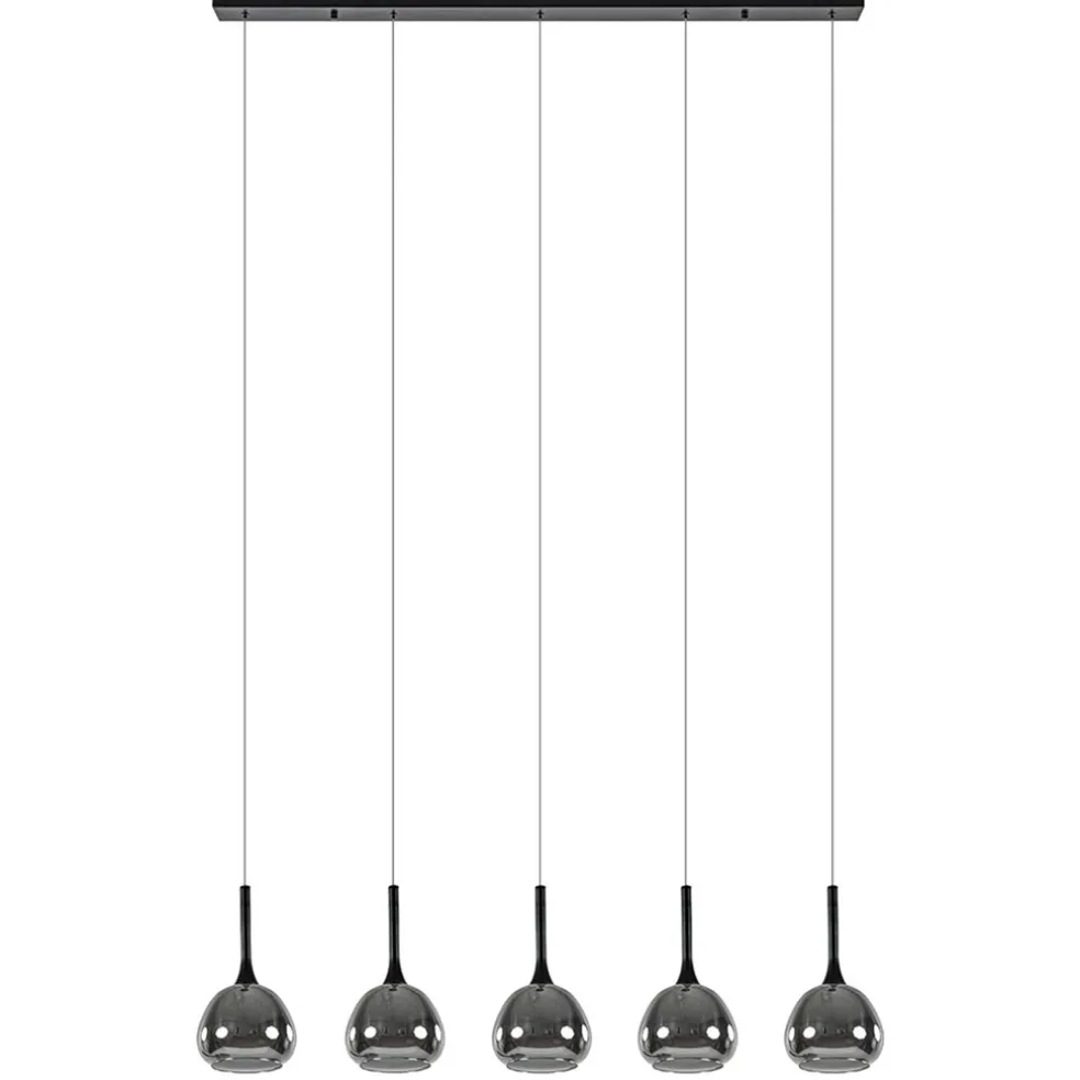 Moderne 5-lichts eettafelhanglamp zwart met dubbel glas