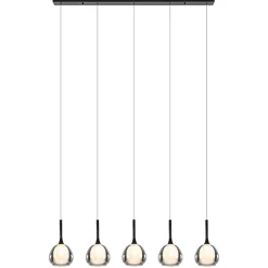 Moderne 5-lichts eettafelhanglamp zwart met dubbel glas