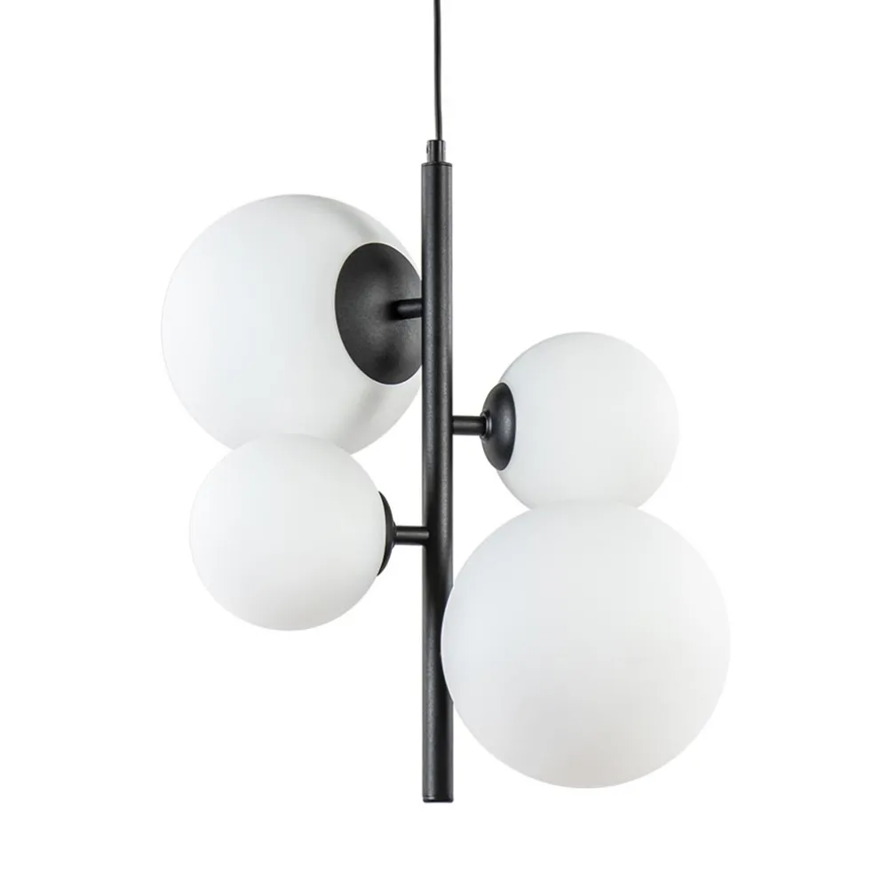 Moderne retro hanglamp zwart met witte bollen