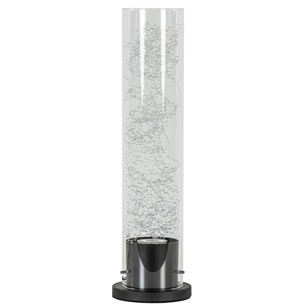 Moderne tafellamp cilinder helder glas met zwart en zilver