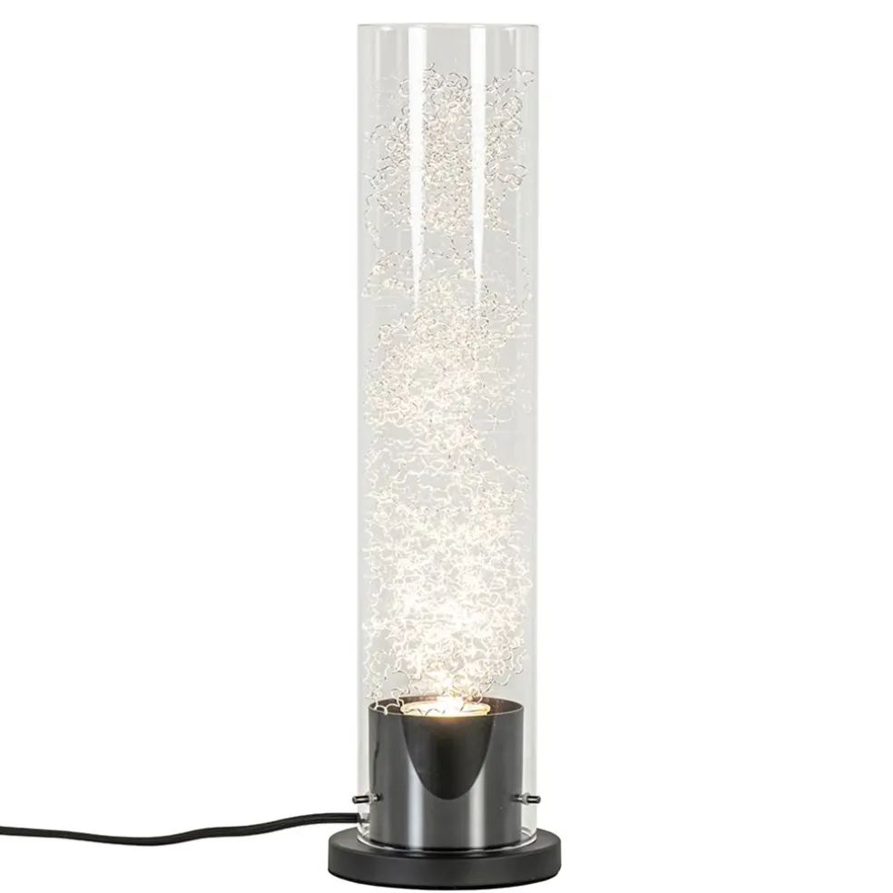 Moderne tafellamp cilinder helder glas met zwart en zilver