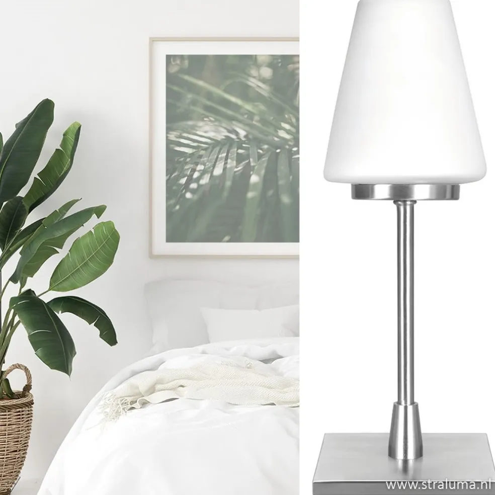 Moderne tafellamp staal/glas met dimmer