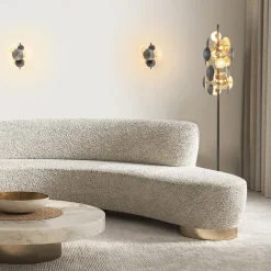 Moderne vloerlamp grijs/goud met amber glas