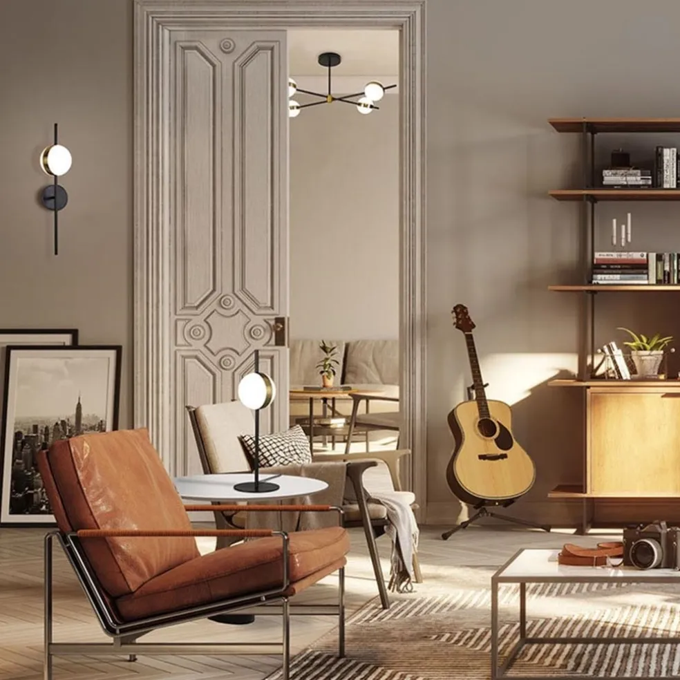 Moderne wandlamp zwart met witte bol incl LED