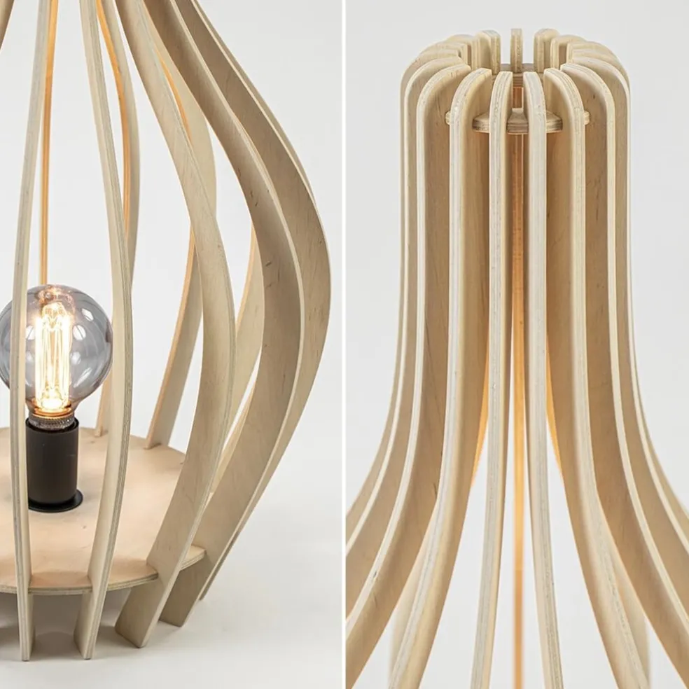 Naturel houten tafel/vloerlamp kegel met zwart