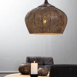 Oosterse hanglamp Emine bruin/goud metaal