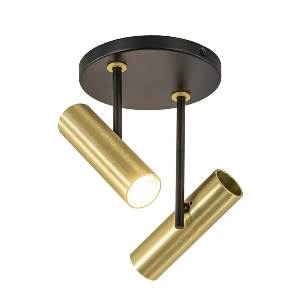 Opbouwspot 2-lichts rond zwart/brass verstelbaar