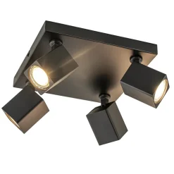 Opbouwspot 4-lichts vierkant zwart verstelbaar