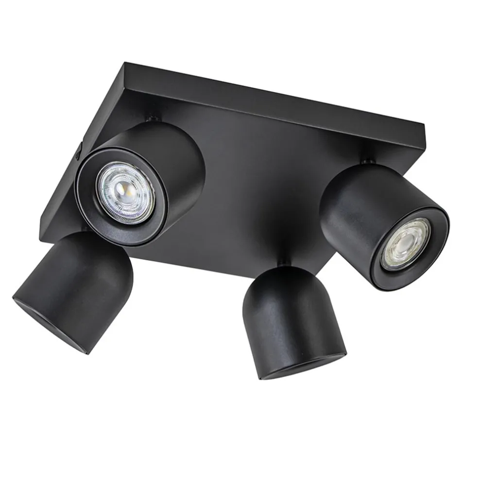 Opbouwspot 4-lichts vierkant zwart GU10