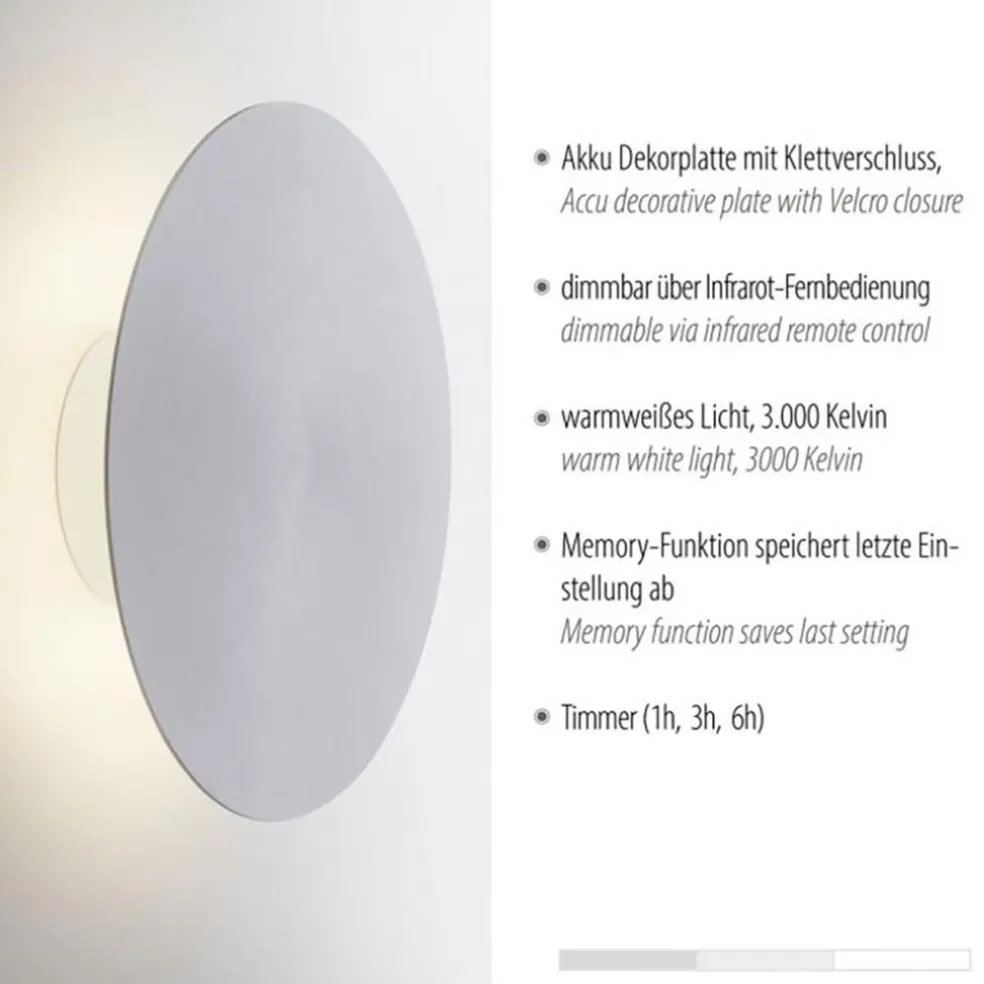 Oplaadbare LED wandlamp op accu aluminium