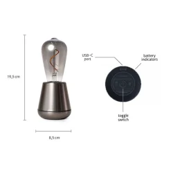 Oplaadbare tafellamp titanium met smoke lichtbron