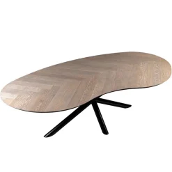 Organische eettafel eiken met zwarte poot en visgraat