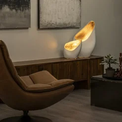 Organische tafellamp mat wit met goldleaf