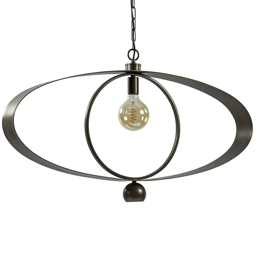 Ovale hanglamp brons metaal E27 + GU10