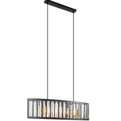 Ovale hanglamp mat zwart met facet geslepen glas