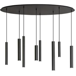 Ovale 8-lichts hanglamp tubes zwart metaal