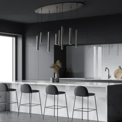 Ovale 8-lichts hanglamp tubes zwart metaal