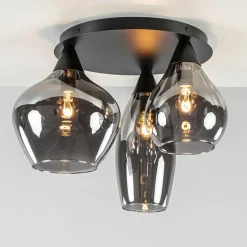 Plafondlamp Cambio 3L zwart + smoke glas