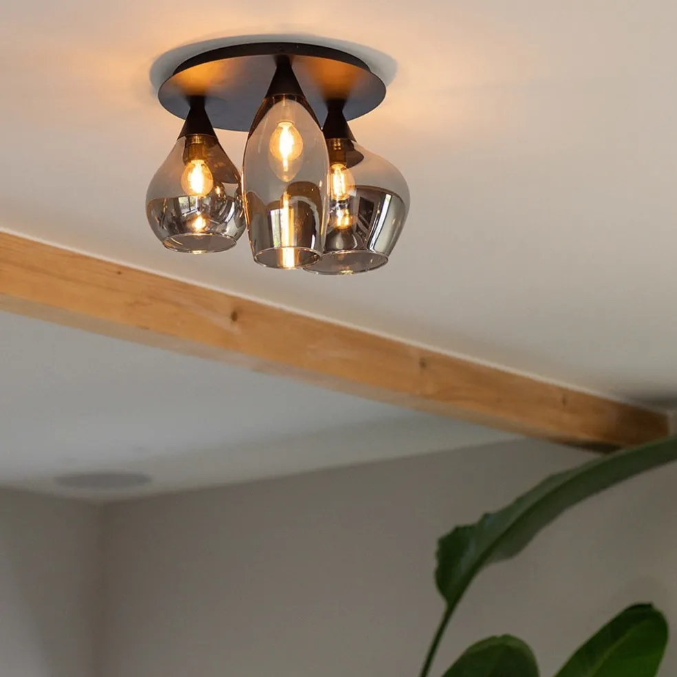 Plafondlamp Cambio 3L zwart + smoke glas