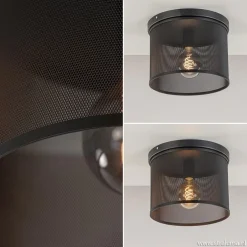 Plafondlamp cilinder gaas zwart 30cm