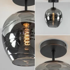 Plafondlamp Fantasy 1L zwart + smoke glas