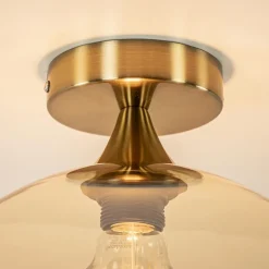 Plafondlamp goud met amber glazen bol 30 cm