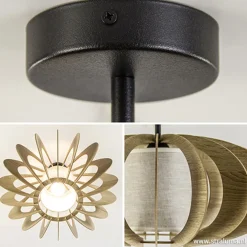 Plafondlamp hout met stoffen kap 50cm