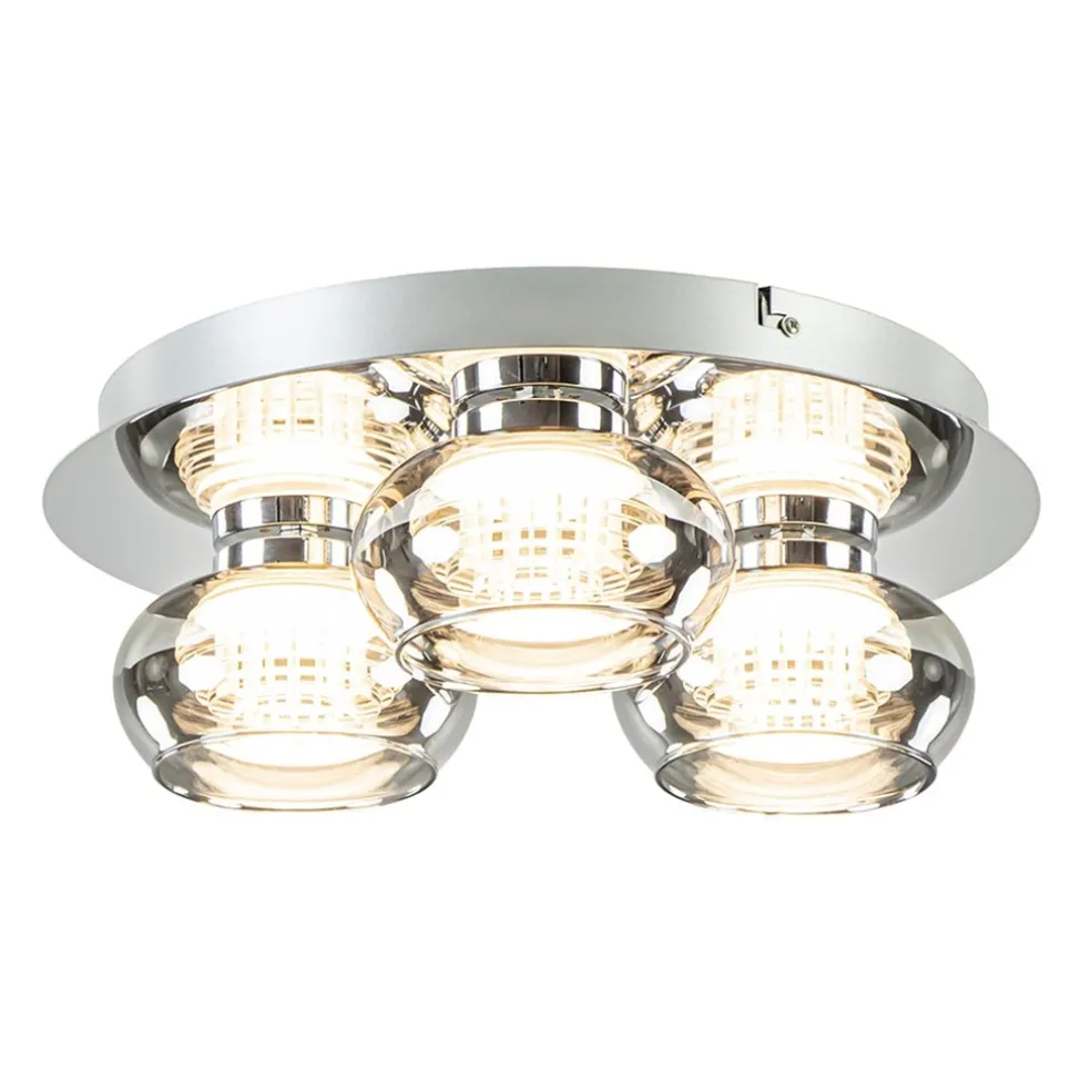 Plafondlamp 3-L chroom/smoke 3-step dim.