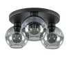 Plafondlamp 3L zwart  bolglas smoke