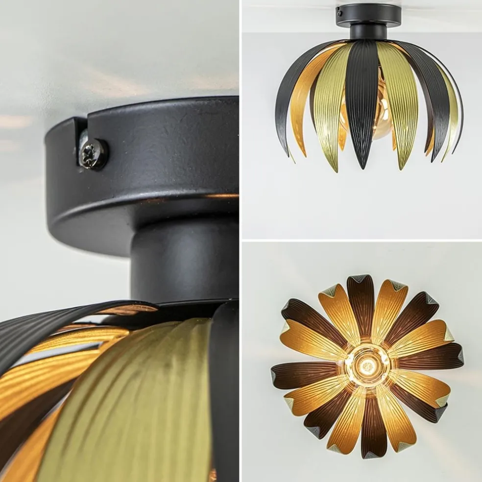 Plafondlamp leaves zwart/goud