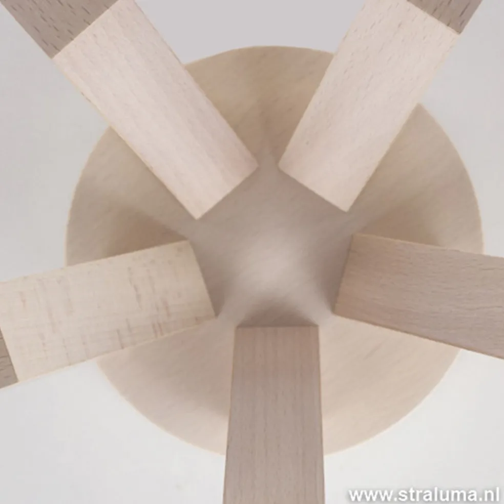 Plafondlamp 5-lichts hout/cilinderkap wit