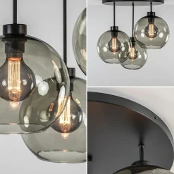 Plafondlamp 3-lichts zwart + smoke glas 25cm