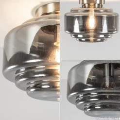 Plafondlamp nikkel + smoke glas