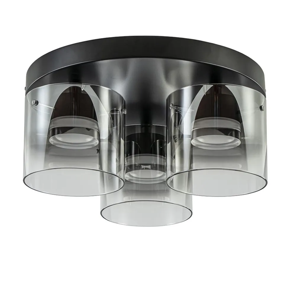 Plafondlamp Salerno 3L zwart/smoke glas