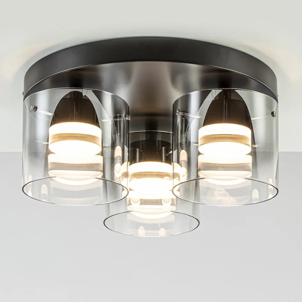 Plafondlamp Salerno 3L zwart/smoke glas