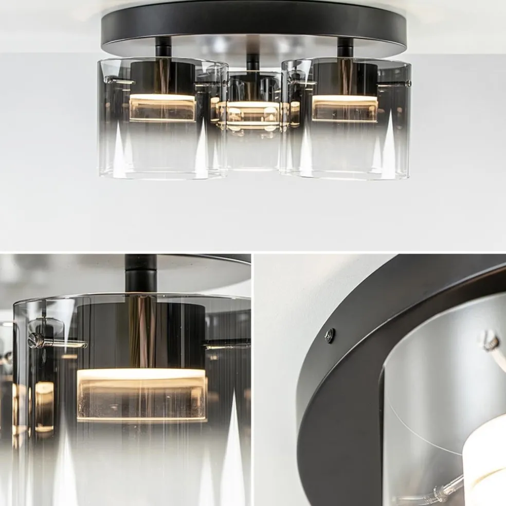 Plafondlamp Salerno 3L zwart/smoke glas