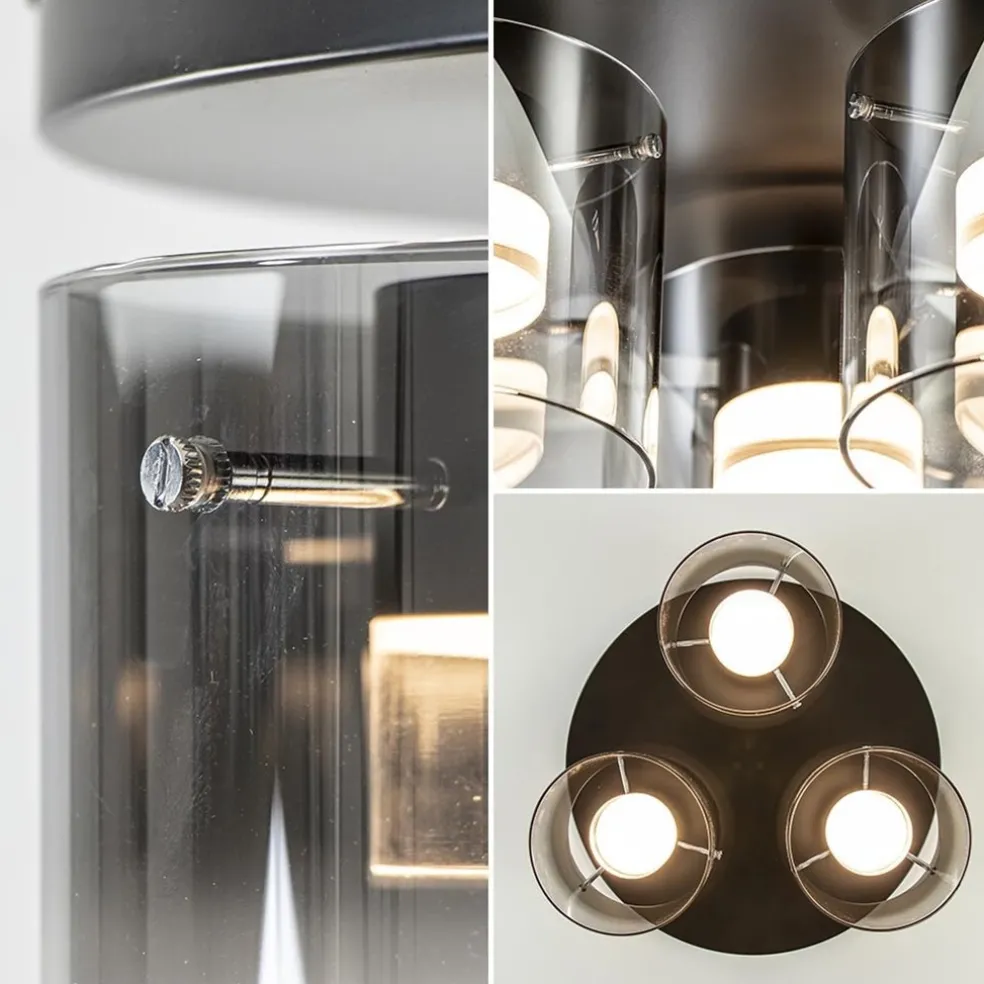 Plafondlamp Salerno 3L zwart/smoke glas