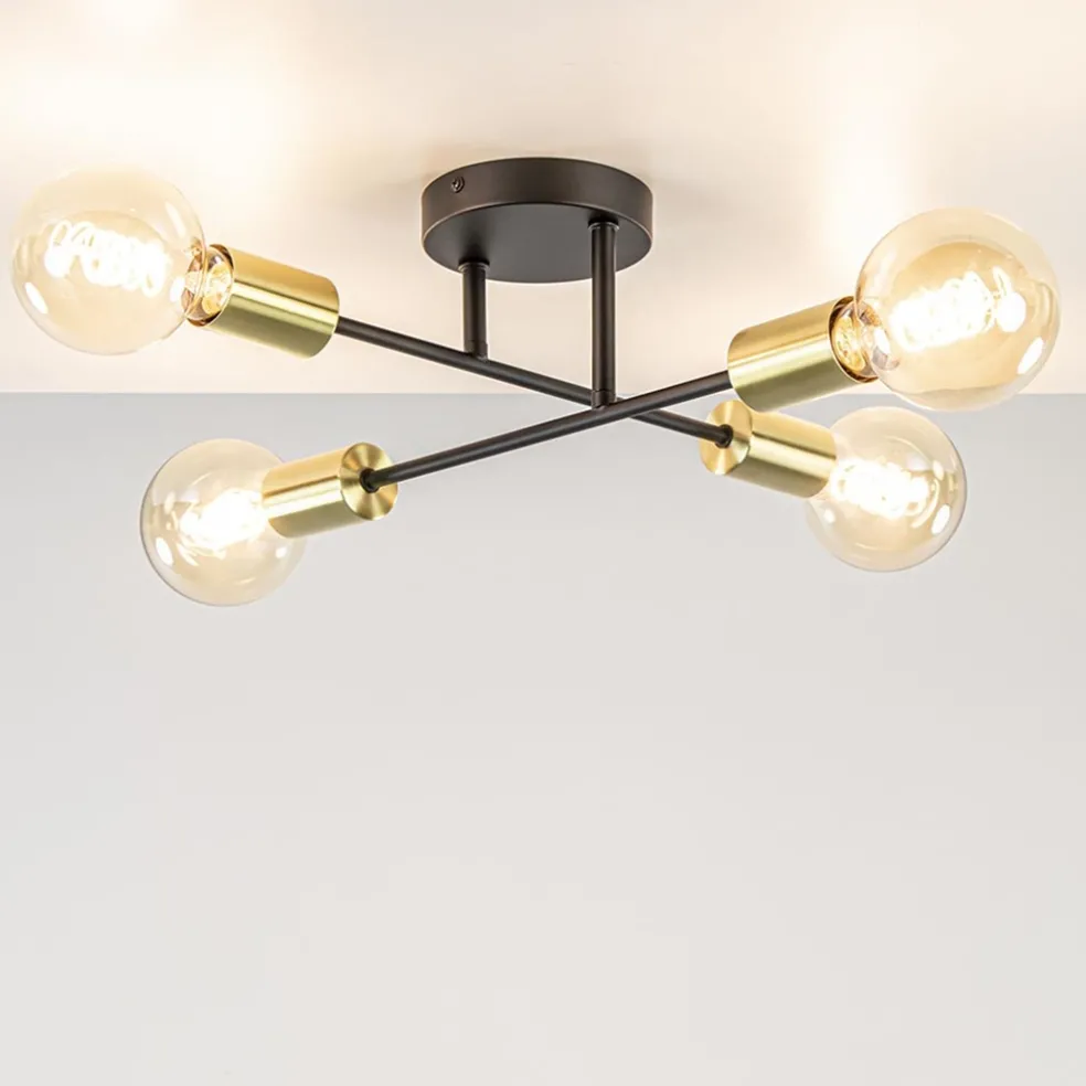 Plafondlamp Sticks 4L zwart/goud