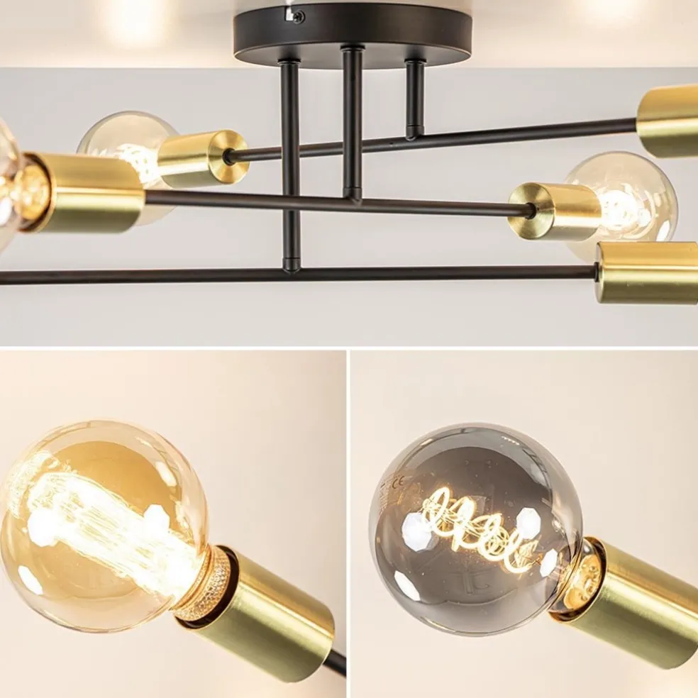 Plafondlamp Sticks 6L zwart/goud