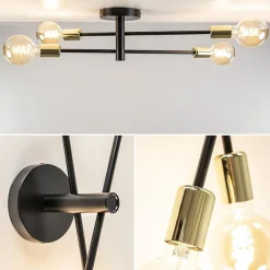 Plafondlamp Sticks 4L zwart/goud excl. e27 l.b.