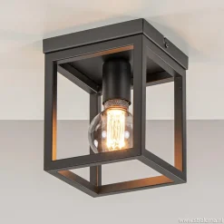 Plafondlamp vierkant frame klein zwart