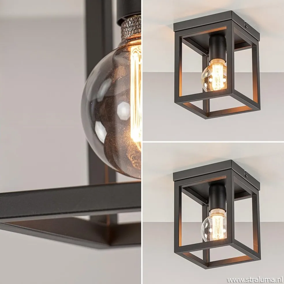 Plafondlamp vierkant frame klein zwart