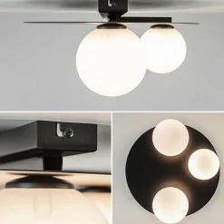 Plafondlamp zwart met 3 witte bollen