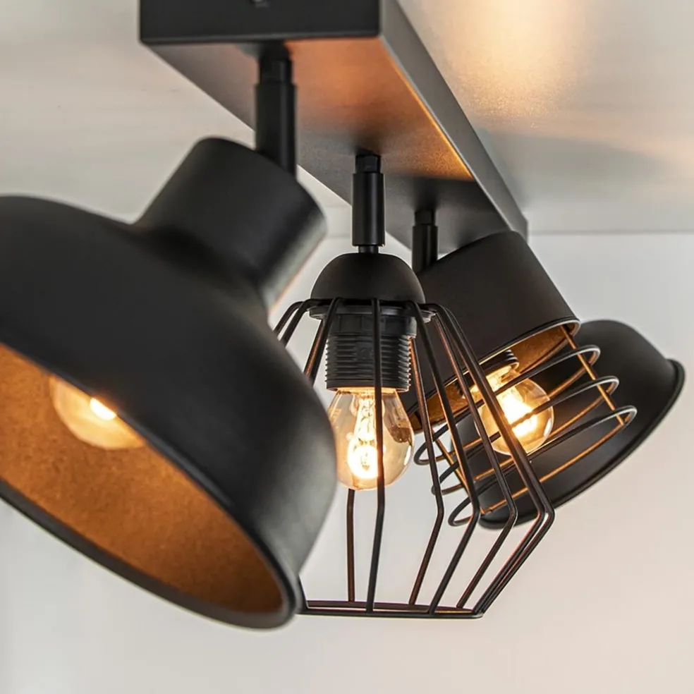 Plafondlamp zwart met verschillende kappen