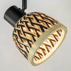 Plafondlamp/wandlamp zwart met bamboe kap verstelbaar