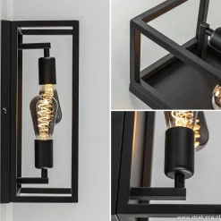 Plafondlamp/wandlamp zwart open frame
